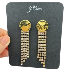 NWT J.Crew Earrings Gold Rhinestone Fringe Dangle Drop
